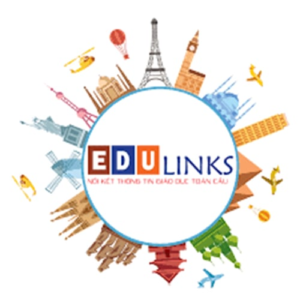 A logo featuring famous global landmarks surrounding a circle with the text "EDU LINKS" in bold. Various iconic structures like the Eiffel Tower and Big Ben are depicted, symbolizing international education connections.