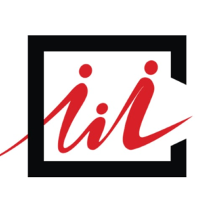 A stylized logo featuring a black square frame with three red, abstract figures resembling the lowercase letter 'i', suggesting the concept of people or community. The design includes dynamic, sweeping lines.