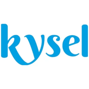The image shows the word "kysel" in blue, stylized lowercase letters on a white background.
