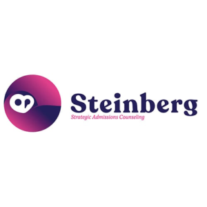 Logo for Steinberg Strategic Admissions Counseling. Features a pink and purple circular design with an abstract owl face on the left, and the name "Steinberg" in bold navy font to the right, with "Strategic Admissions Counseling" beneath it.
